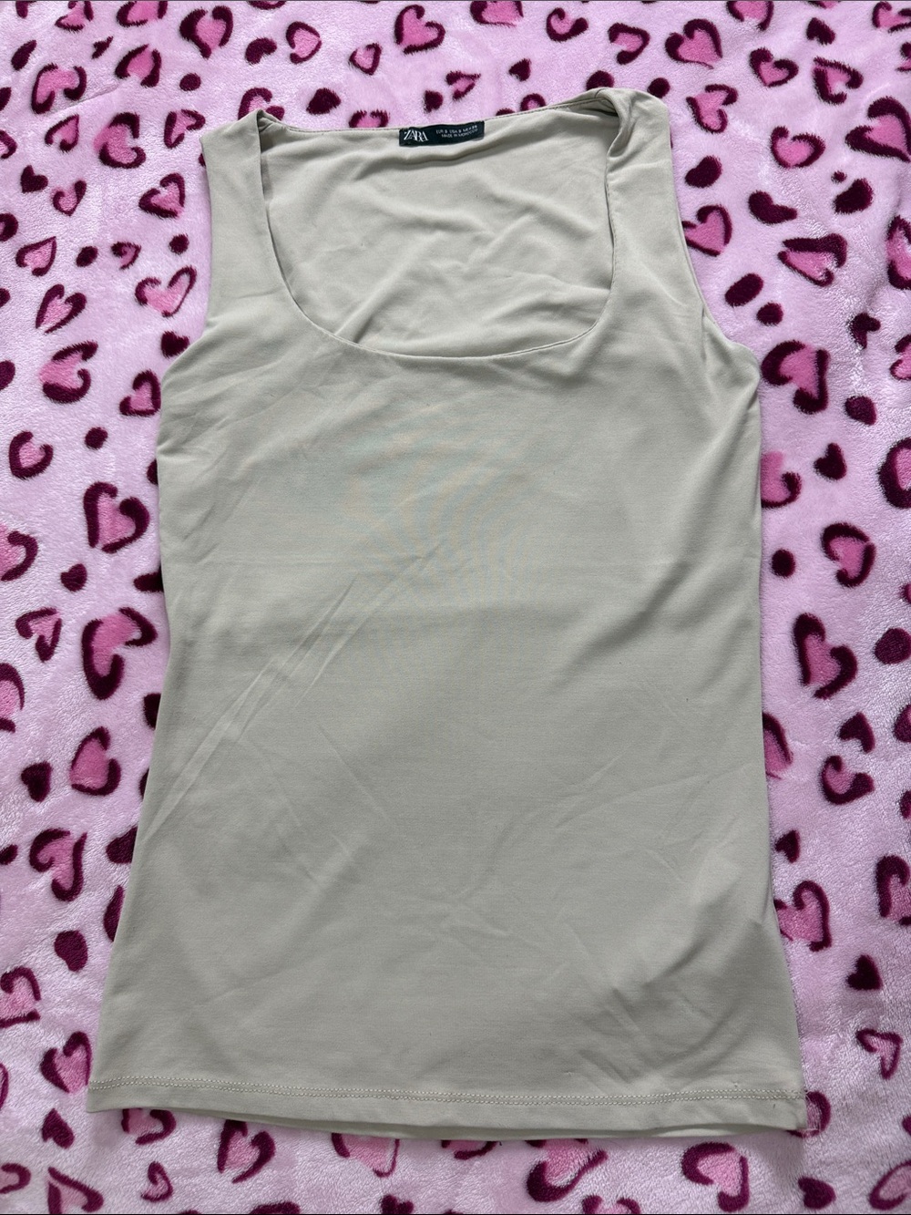 Zara Light Beige Scoop Neck Tank Top